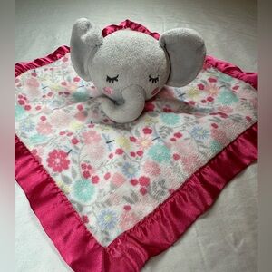 Elephant Baby Lovey Pink Flowers Fleece Satin Trim & Back Parents Choice 12”x12”